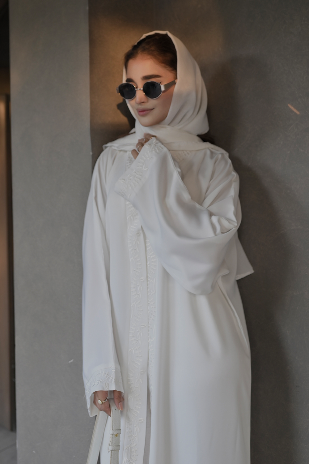 Embroidered Abaya Set | White