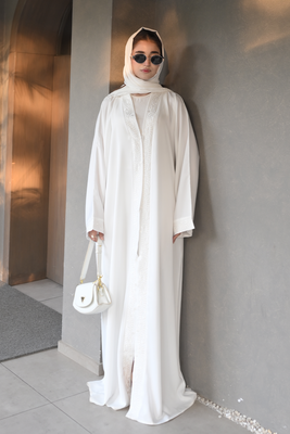 Embroidered Abaya Set | White