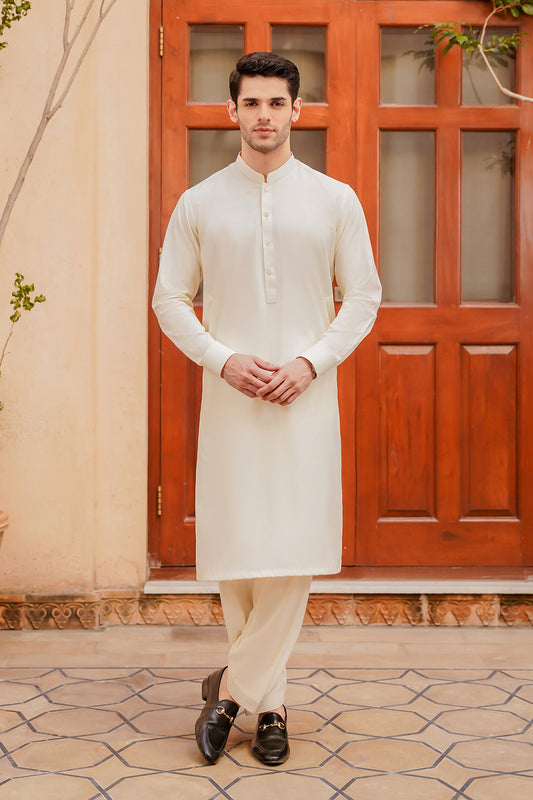SHALWAR KAMEEZ FOR MEN | EGGSHELL WHITE - BOSKI 1000