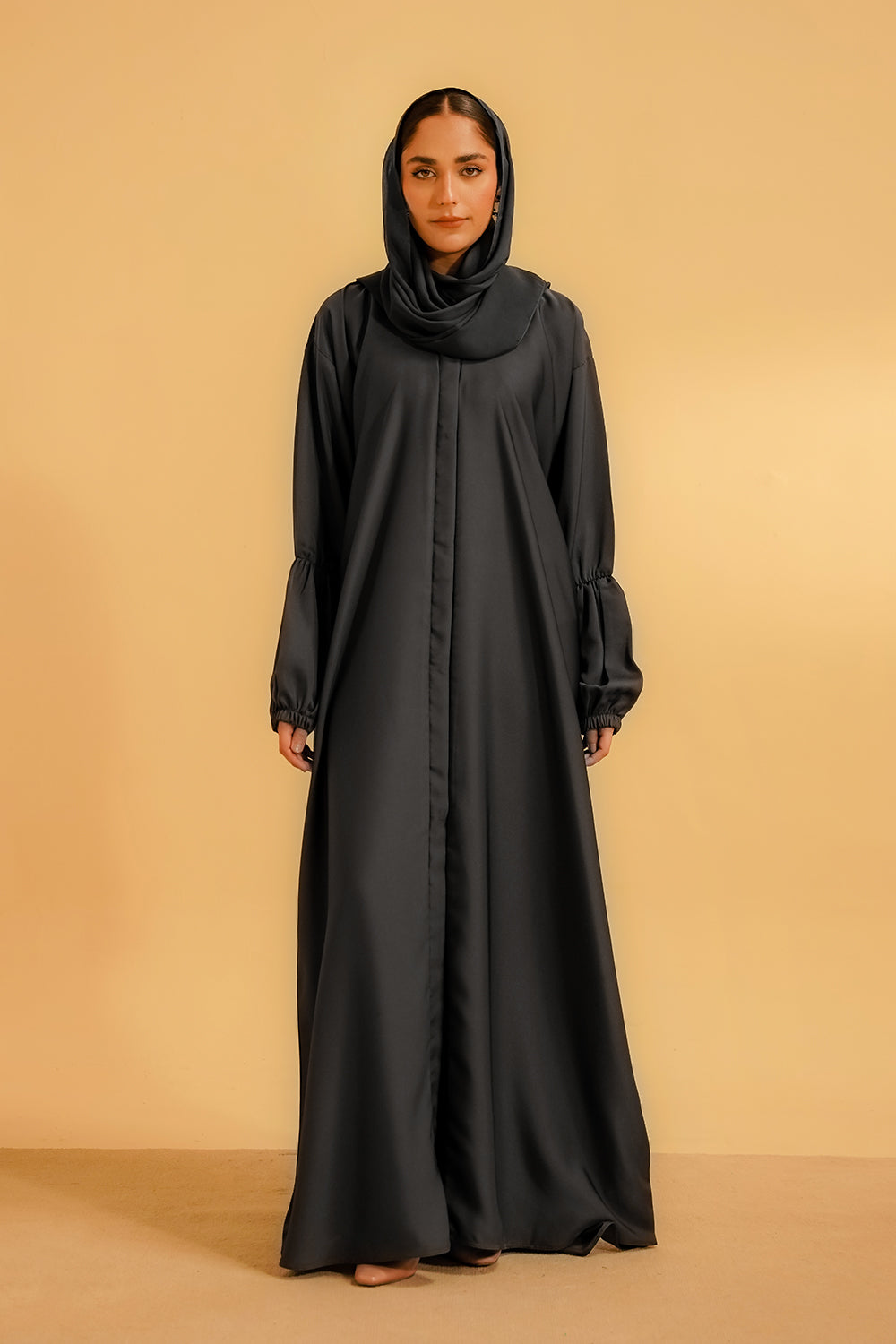 Basic Gathered Sleeves Abaya | Grey