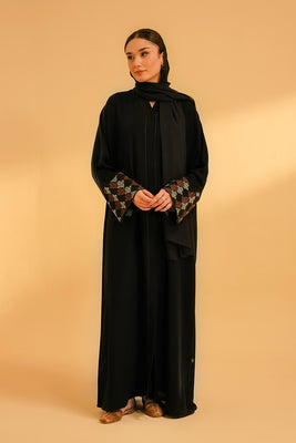 Cuff Embroidered Abaya | Black