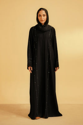 Embellished Hareer Abaya Set | Black