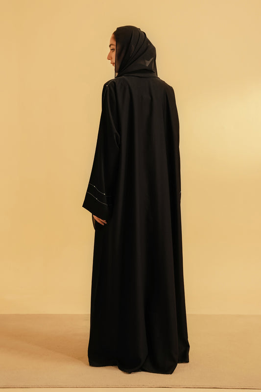 Embellished Hareer Abaya Set | Black 1000