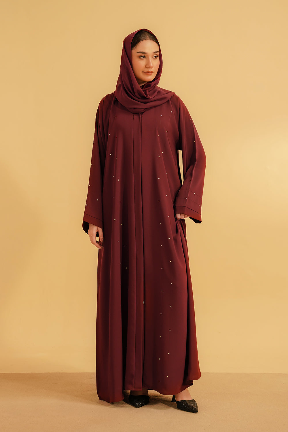 Embellished Abaya Set | Maroon