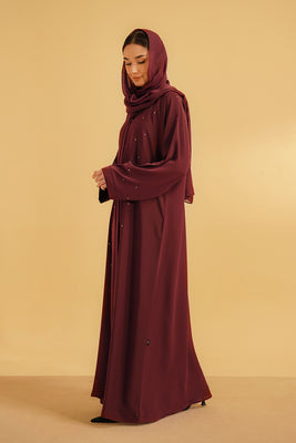 Embellished Abaya Set | Maroon