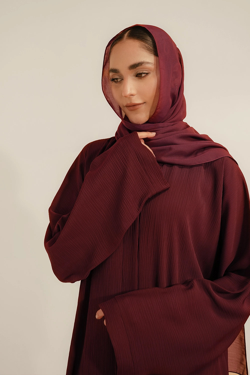 Textured Abaya Set | Maroon