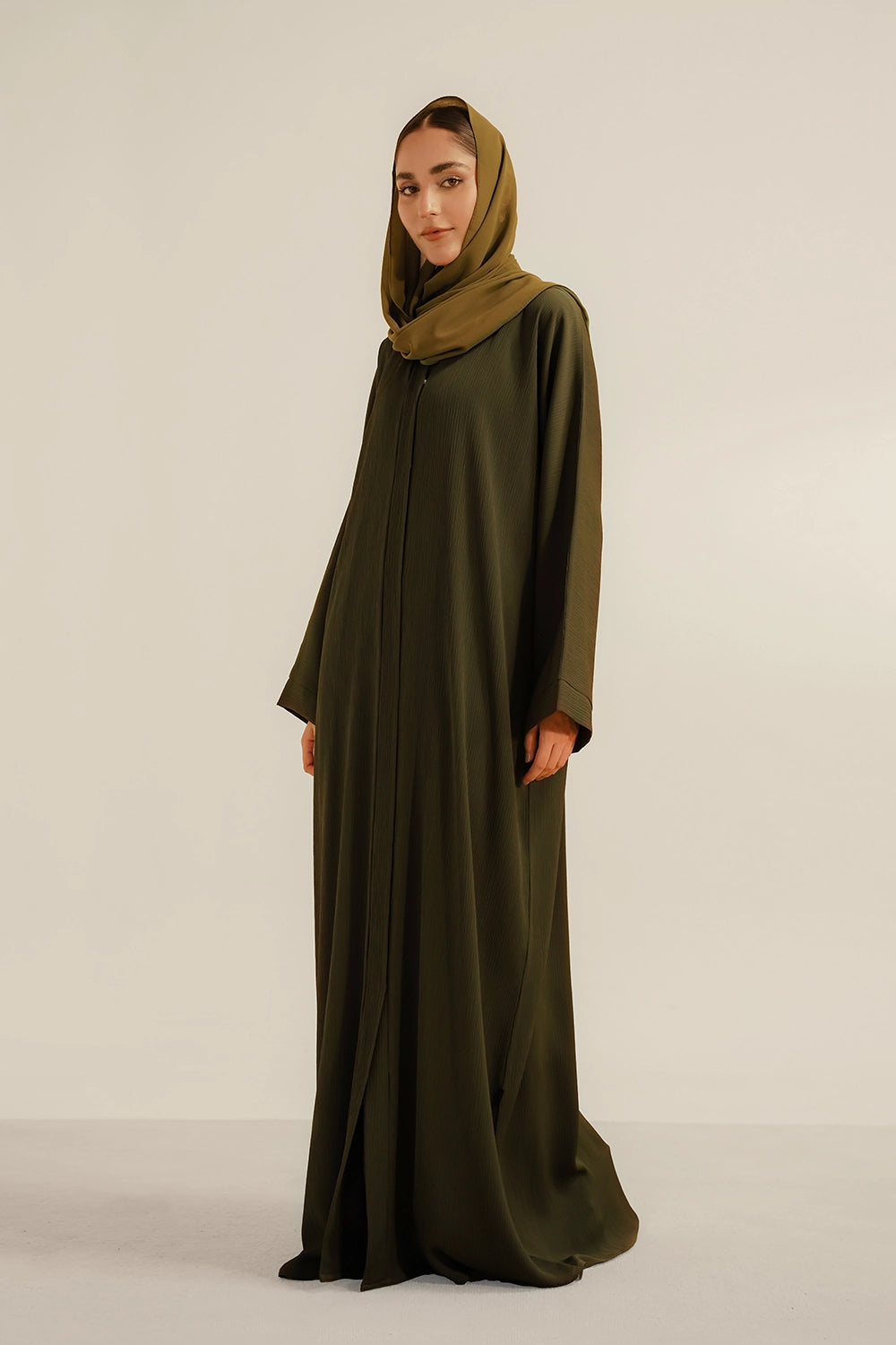 Textured Abaya Set | Olive