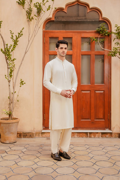 SHALWAR KAMEEZ FOR MEN | EGGSHELL WHITE - BOSKI
